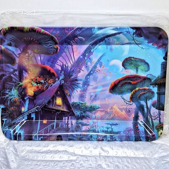Psychedelic mushroom tin tray cottagecore trippy smoke accessory - Picture 1 of 1